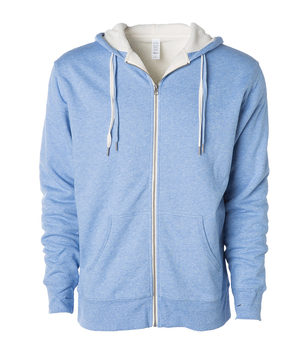 Unisex heavy weight sherpa lined heather zip hoodie